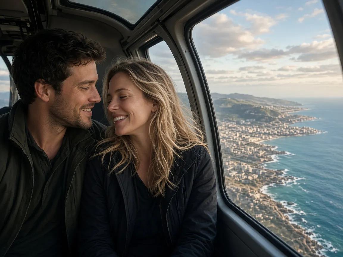 Couple on a helicopter tour for Valentine's Day