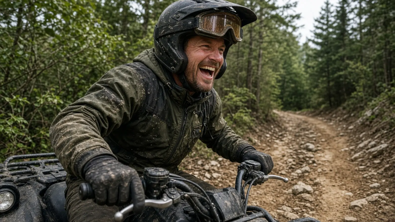 Man laughing during an off-road adventure experience gift