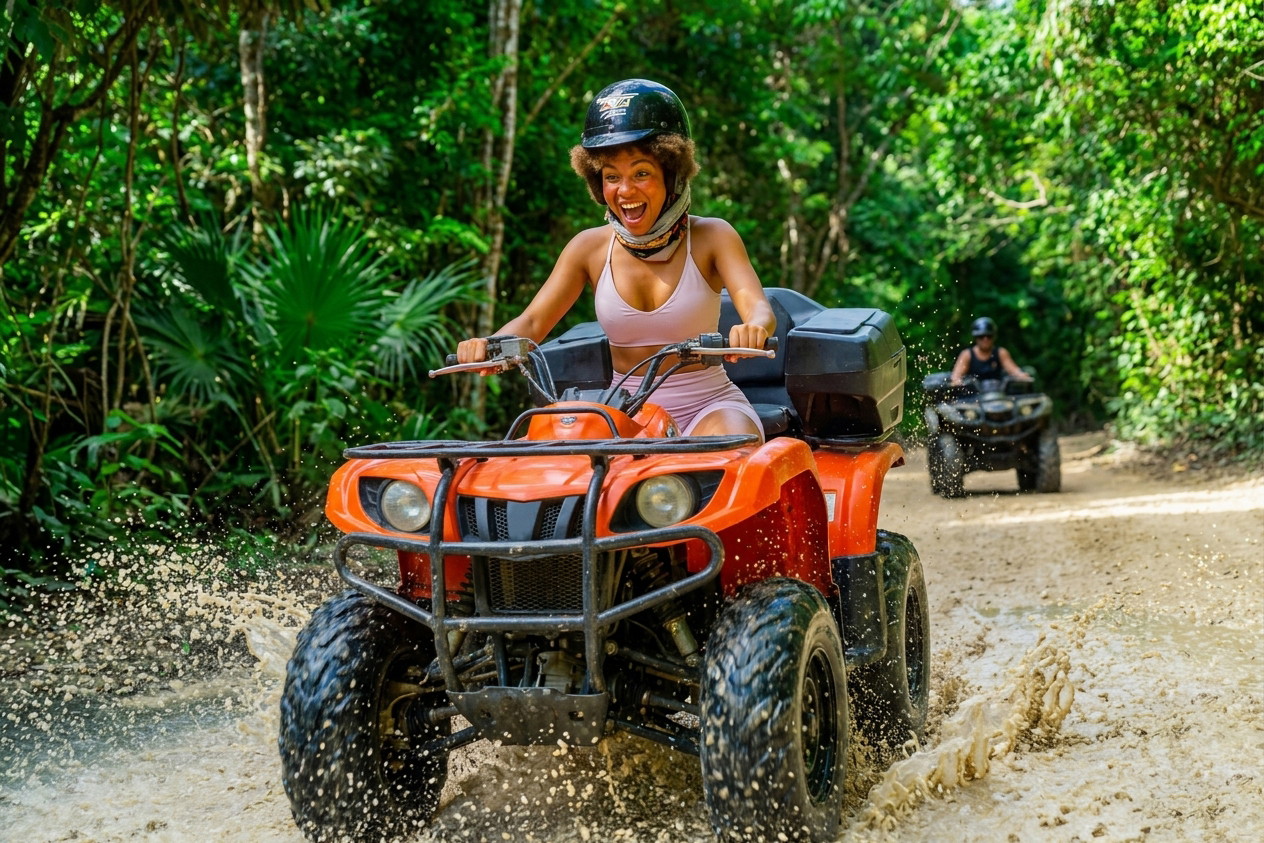 Shared ATV Ride, Cenote, Zipline with Meeting Point Only